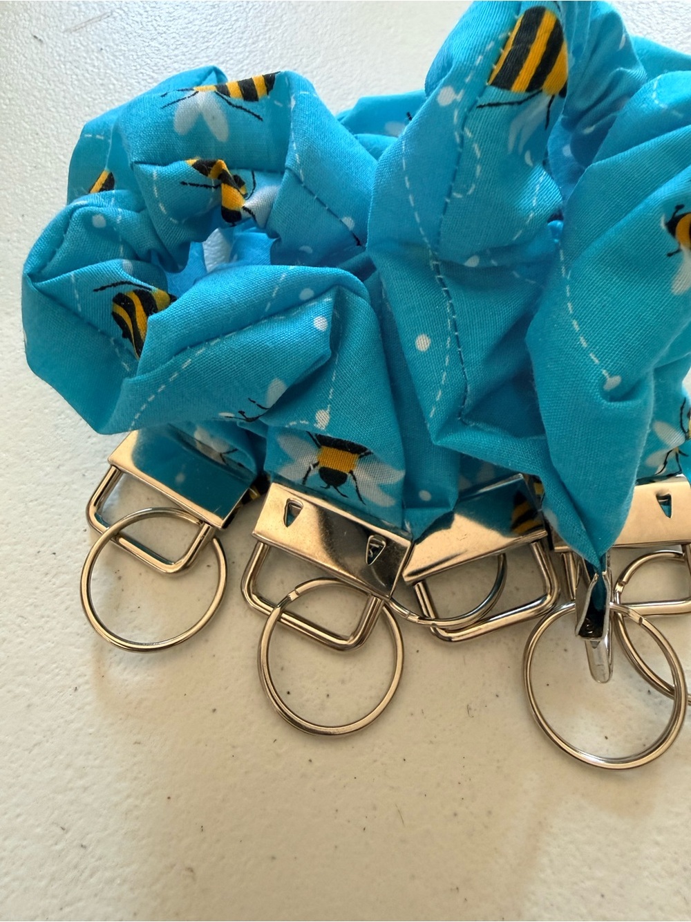 Turquoise Bee Print Fabric Key & Card Holder Scrunchie
